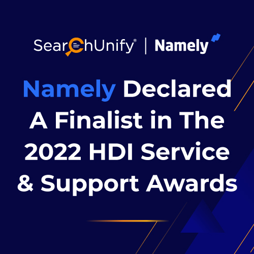 Namely Declared A Finalist in The 2022 HDI Service and Support Awards